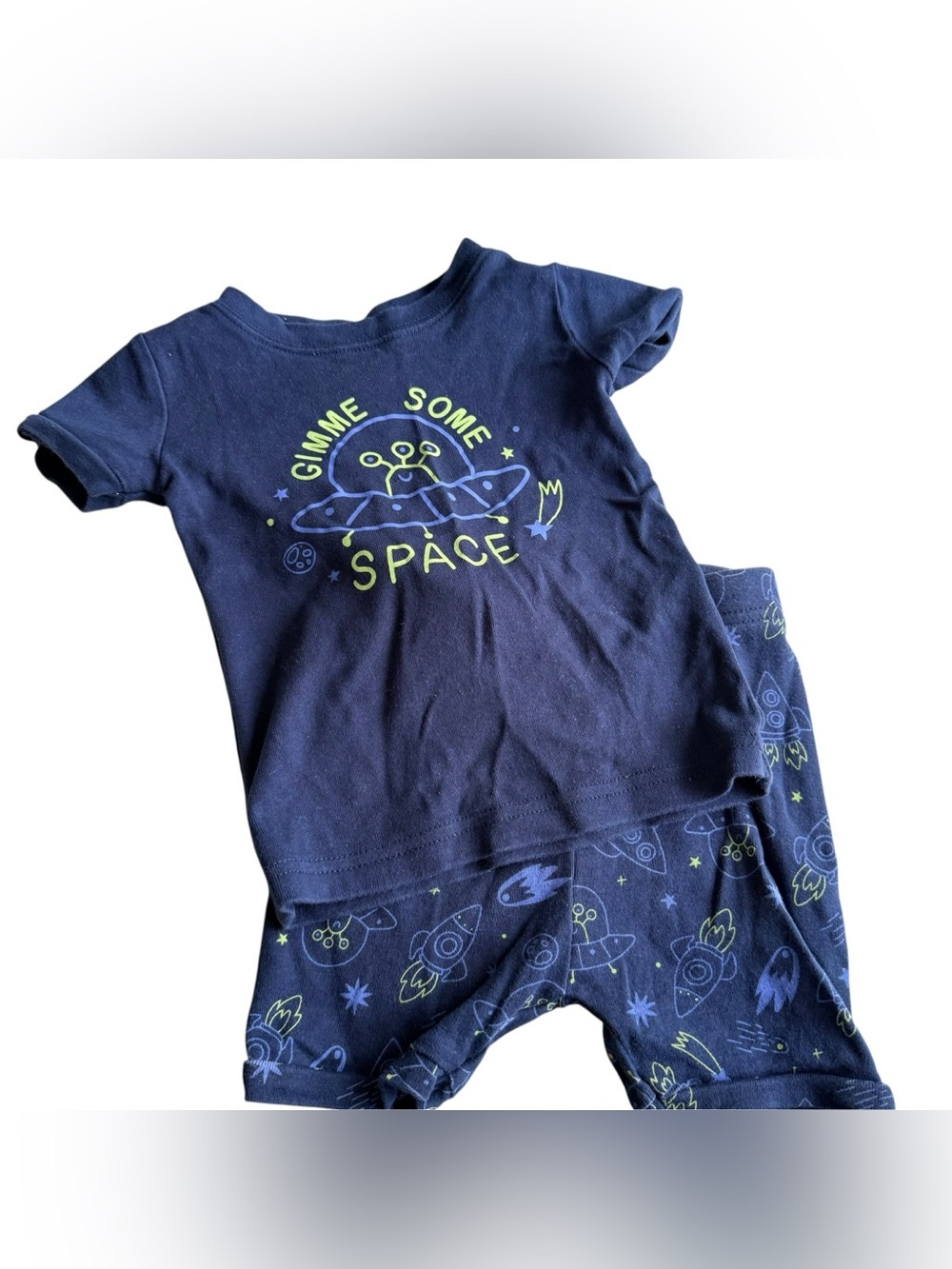 Old Navy Navy Space Graphic Pajama Set with Lime Accents - Gimme Some Space